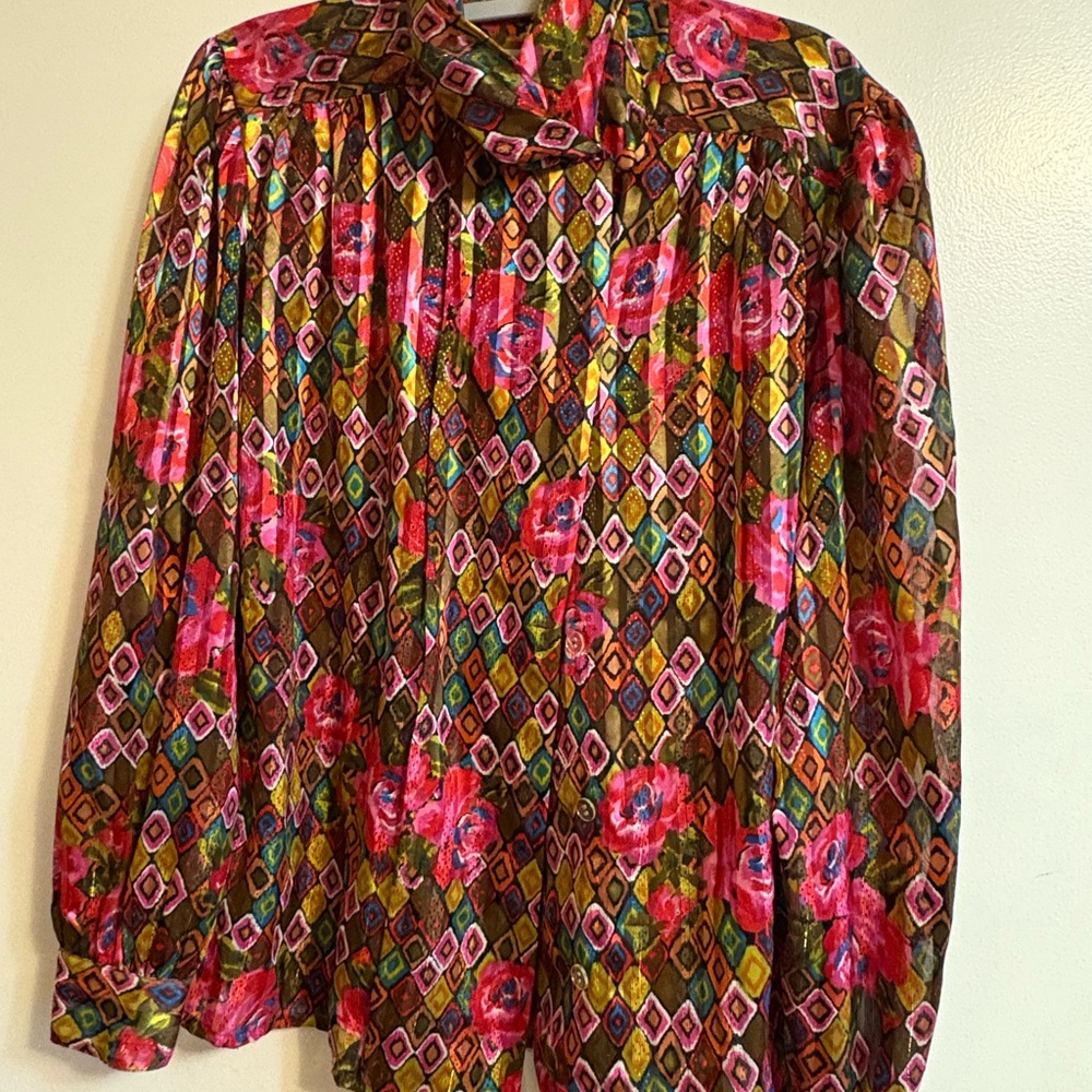 Vintage Colorful Floral Geometric Blouse